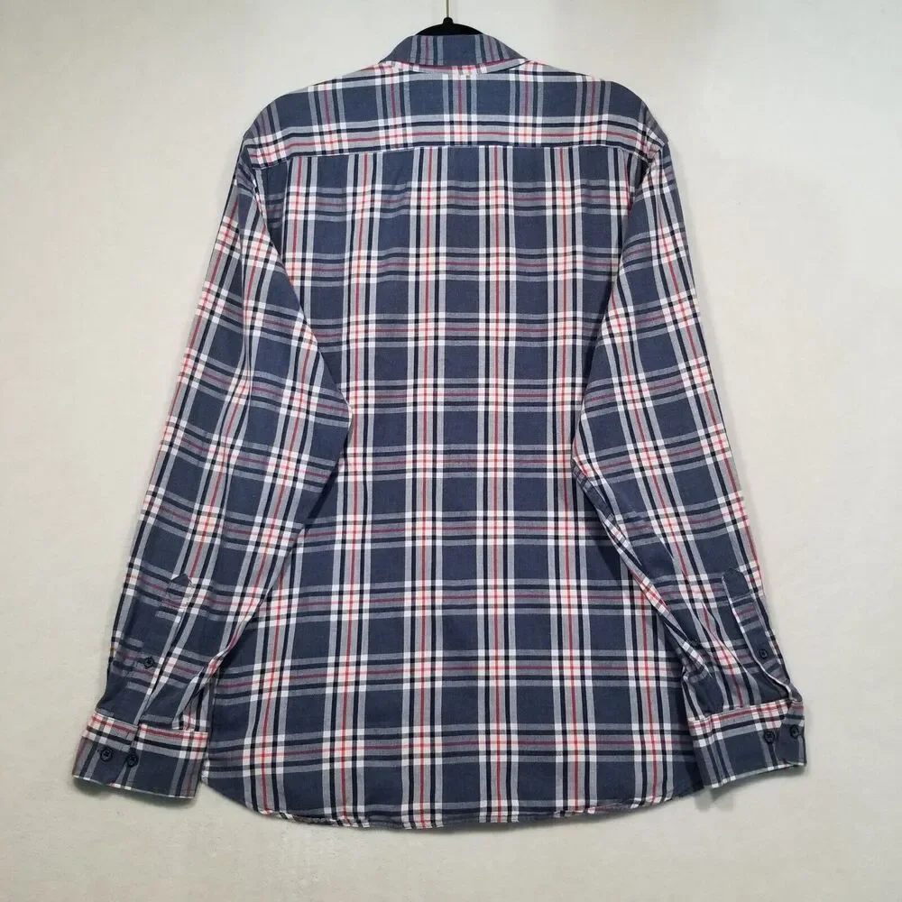 Banana Republic Men XL Shirt Slim Fit Button Front 100% Cotton Blue Plaid Preppy